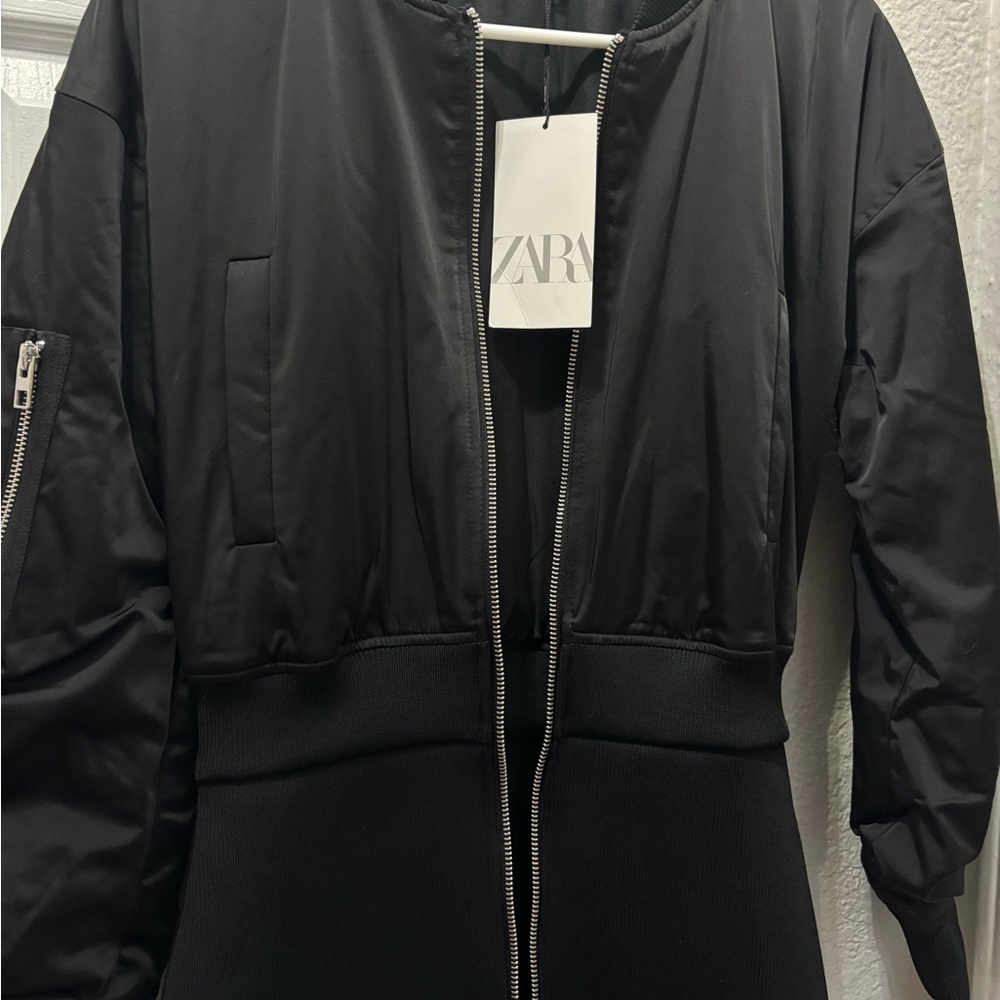Zara Black Bomber Jacket‎ with Silver Zipper